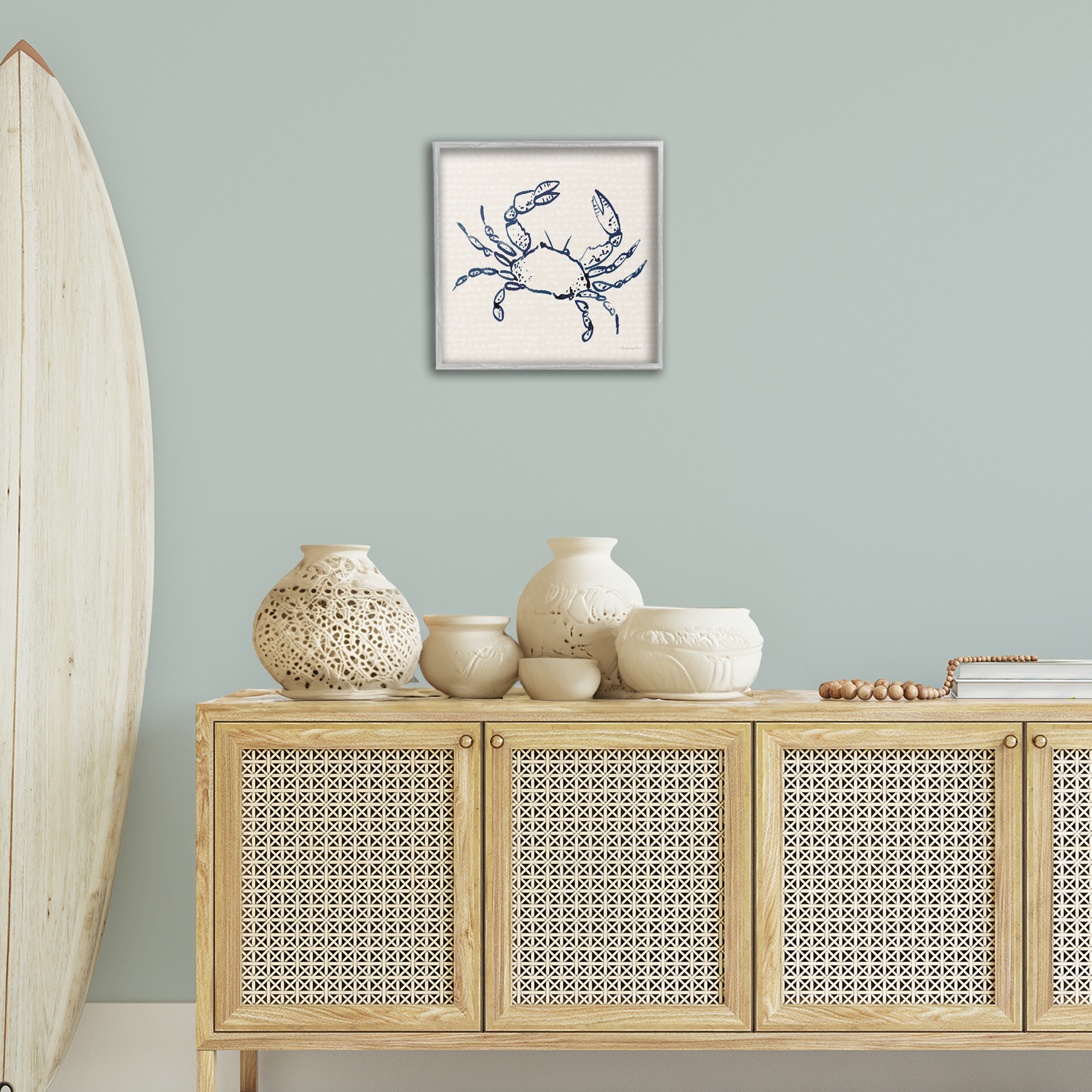 Stupell Industries Crab with Dotted Background Animals & Insects Painting Gray Framed Art Print Wall Art, 17 x 17