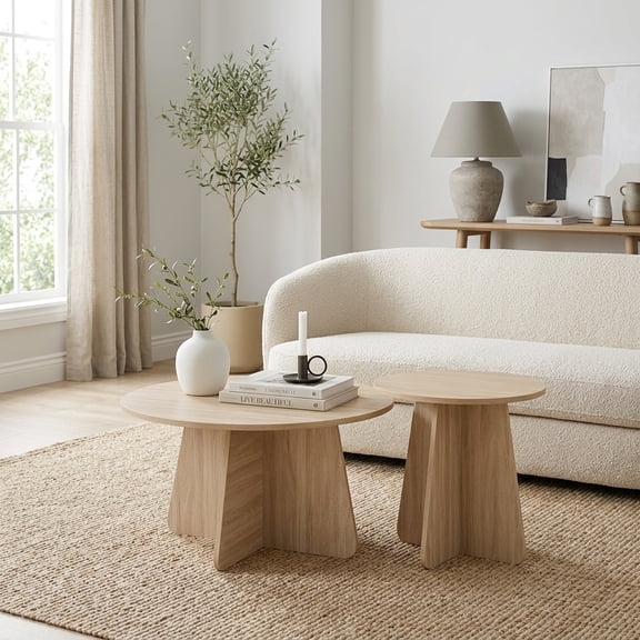 Nesting Coffee Table Set with Round Tops and Crisscross Legs - Walnut Finish