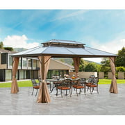 Erommy12'x16' Outdoor Polycarbonate Double Roof Hardtop Gazebo Canopy Curtains Aluminum Frame with Netting for Garden,Patio