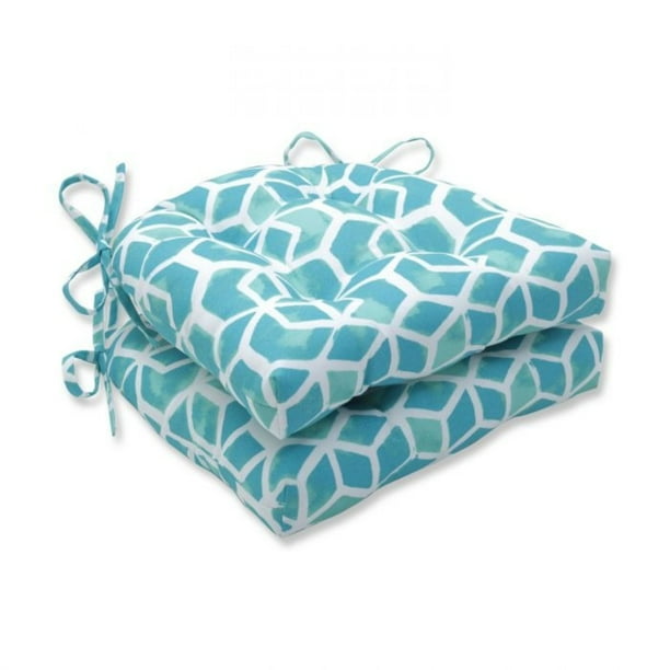 Set of 2 White and Aqua Blue Contemporary Outdoor Patio Tufted