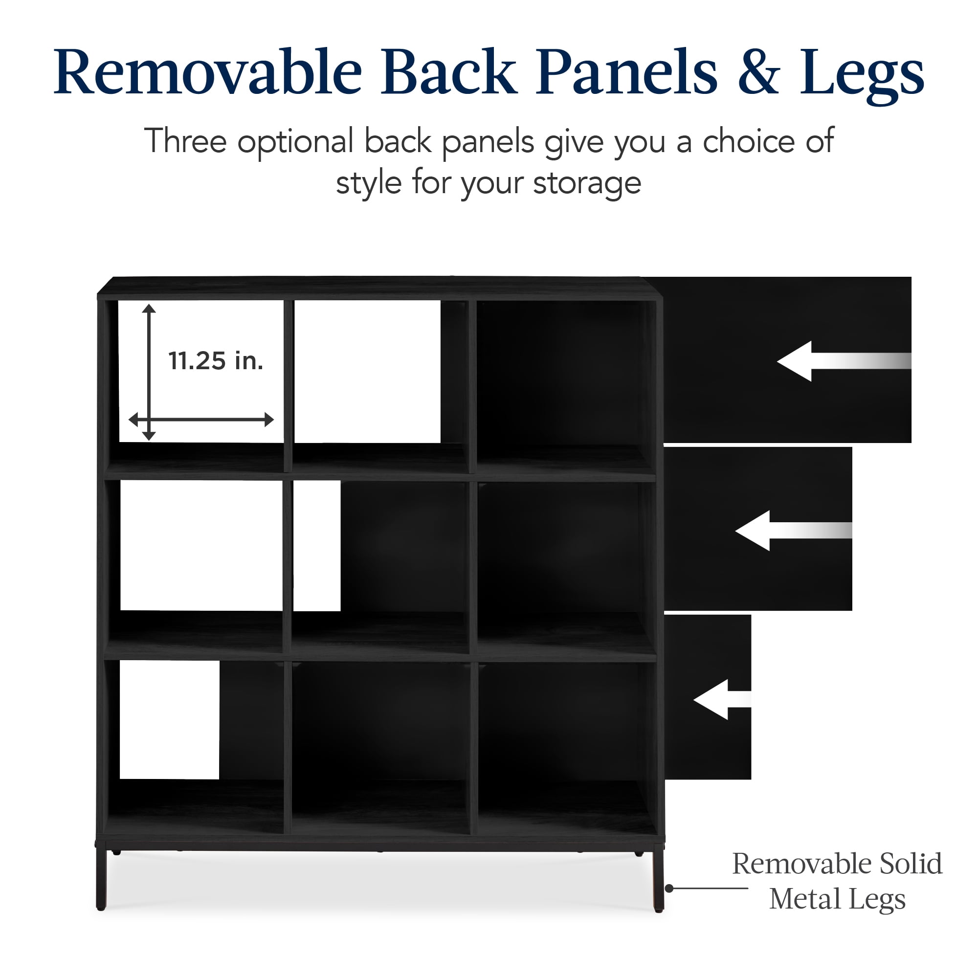 Best Choice Products Elevated 9-Cube Storage Organizer, 11in Shelf, Bookcase, Display Shelf, w/ Metal Legs  Black