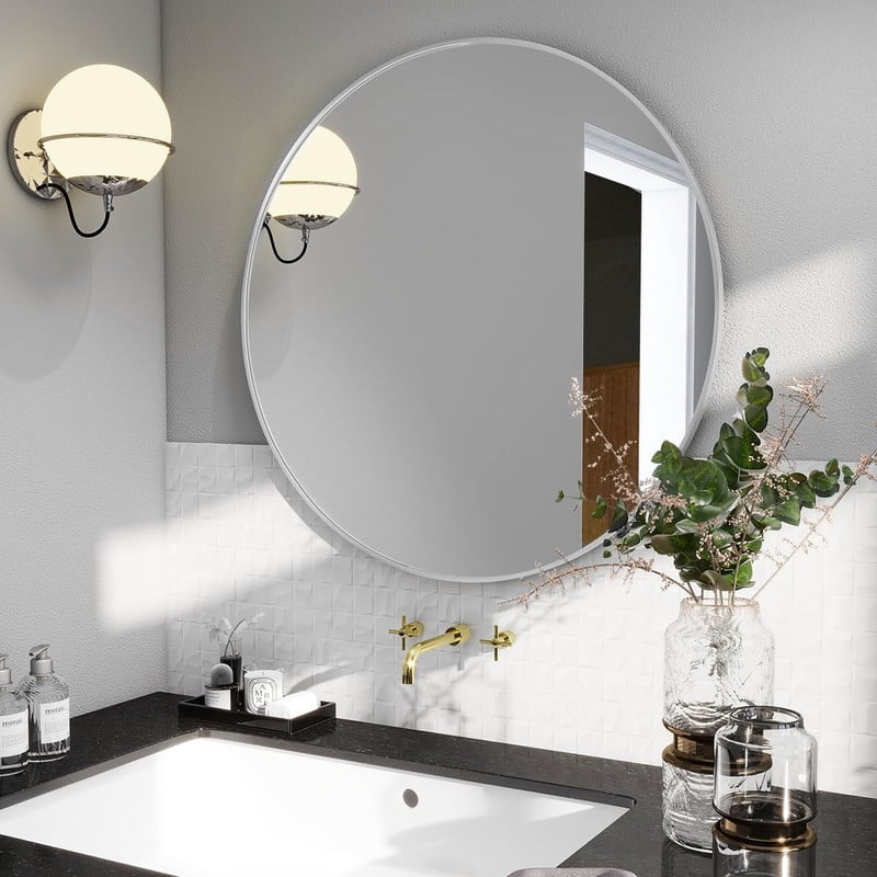 Gleamira 20" Round Wall Vanity Mirror Bathroom Mirror with Aluminum Alloy Frame, White