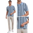 thumbnail image 4 of DARING DIVA Men's Striped Short Sleeves Button Down Jacquard Polo Shirts M Light Blue, 4 of 6
