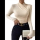 thumbnail image 2 of Camiseta de Larga con Cuello Alto Fruncido para Mujer, Camiseta y Ajustada Albaricoque XL, 2 of 10