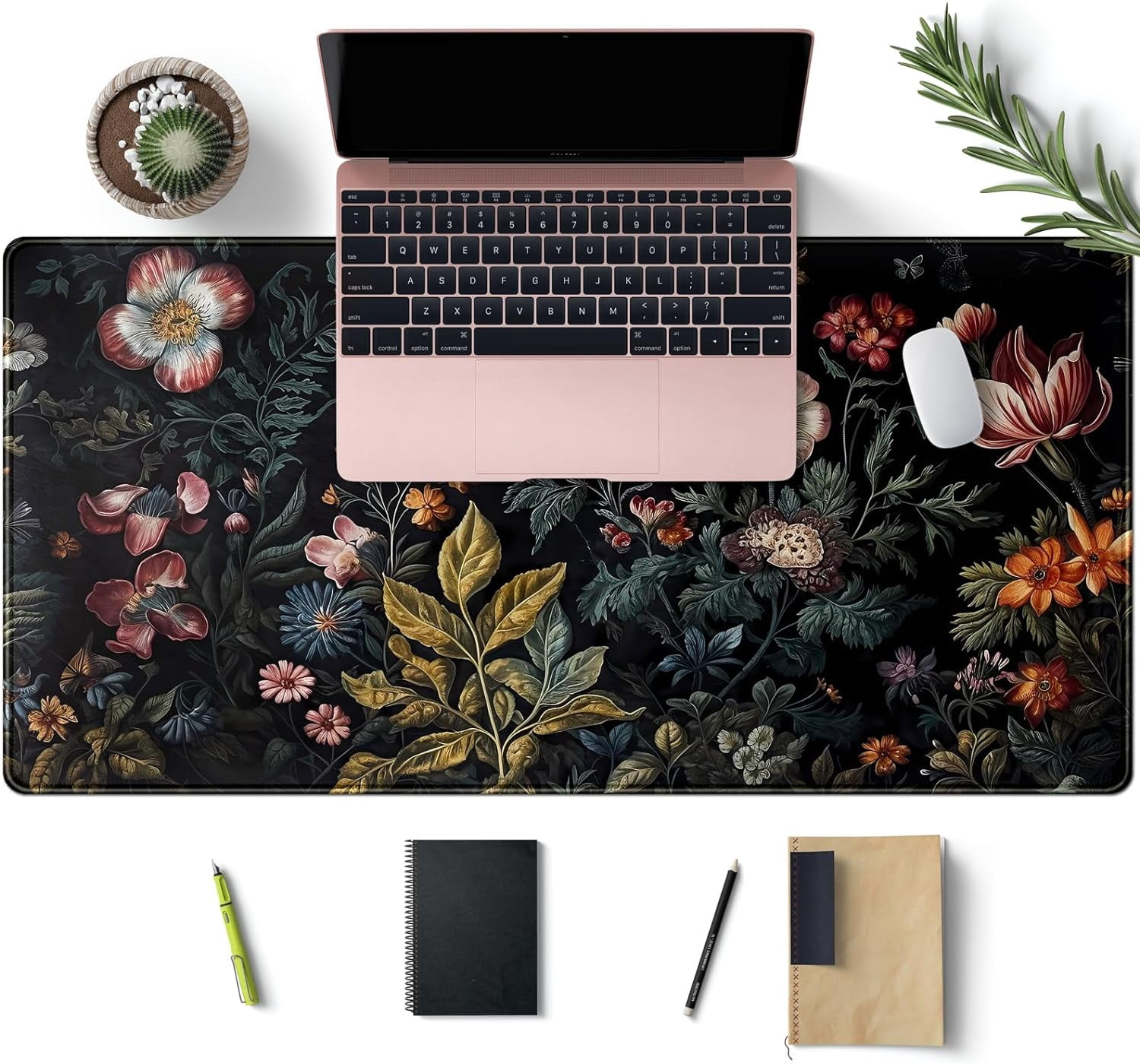 Watercolor Flowers Desk Mat - XL Floral Mouse Pad For Gaming & Office