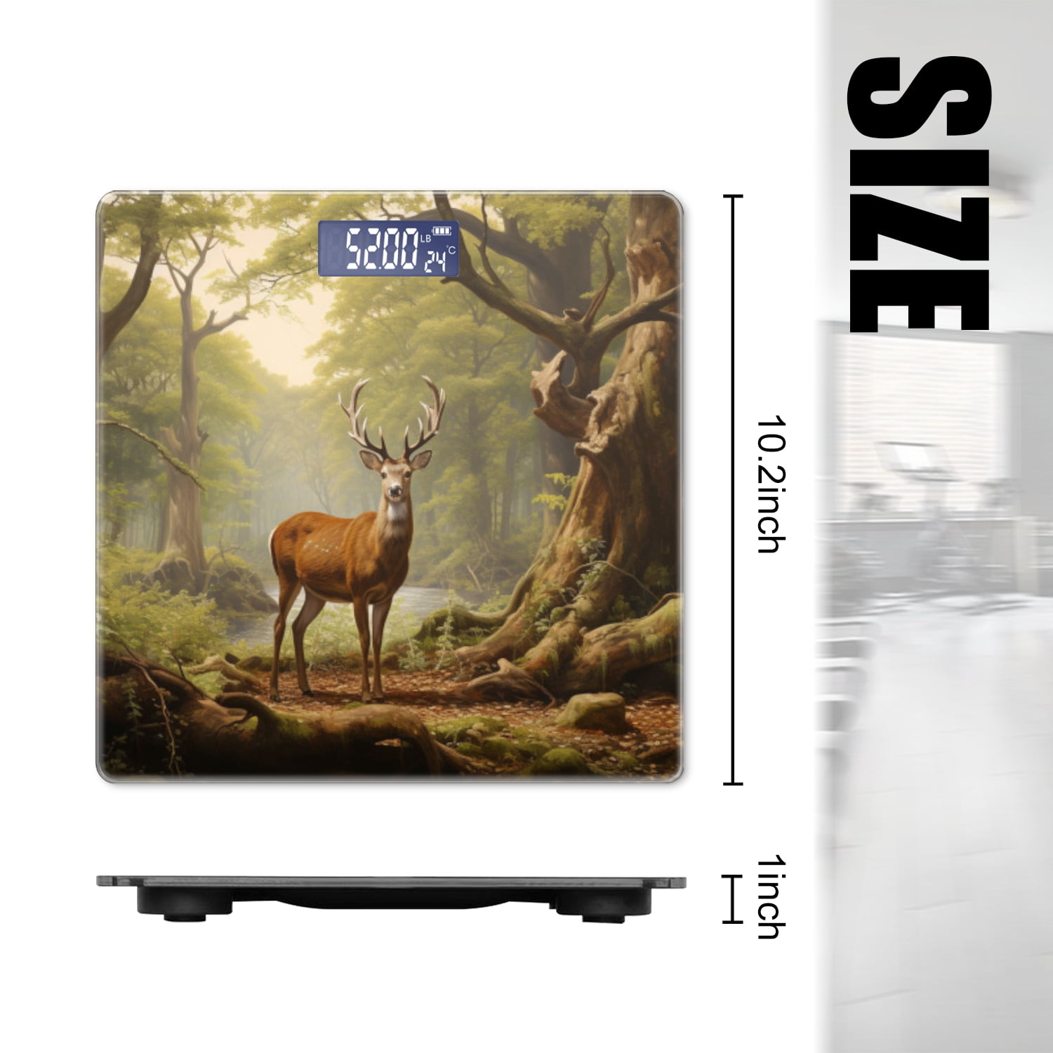 High Precision Body Weight Scale Smart Bathroom Scales with Large LCD Display(400lbs),Decorative for Bedroom-Majestic Deer Stands In The Heart Of Ancient Forest