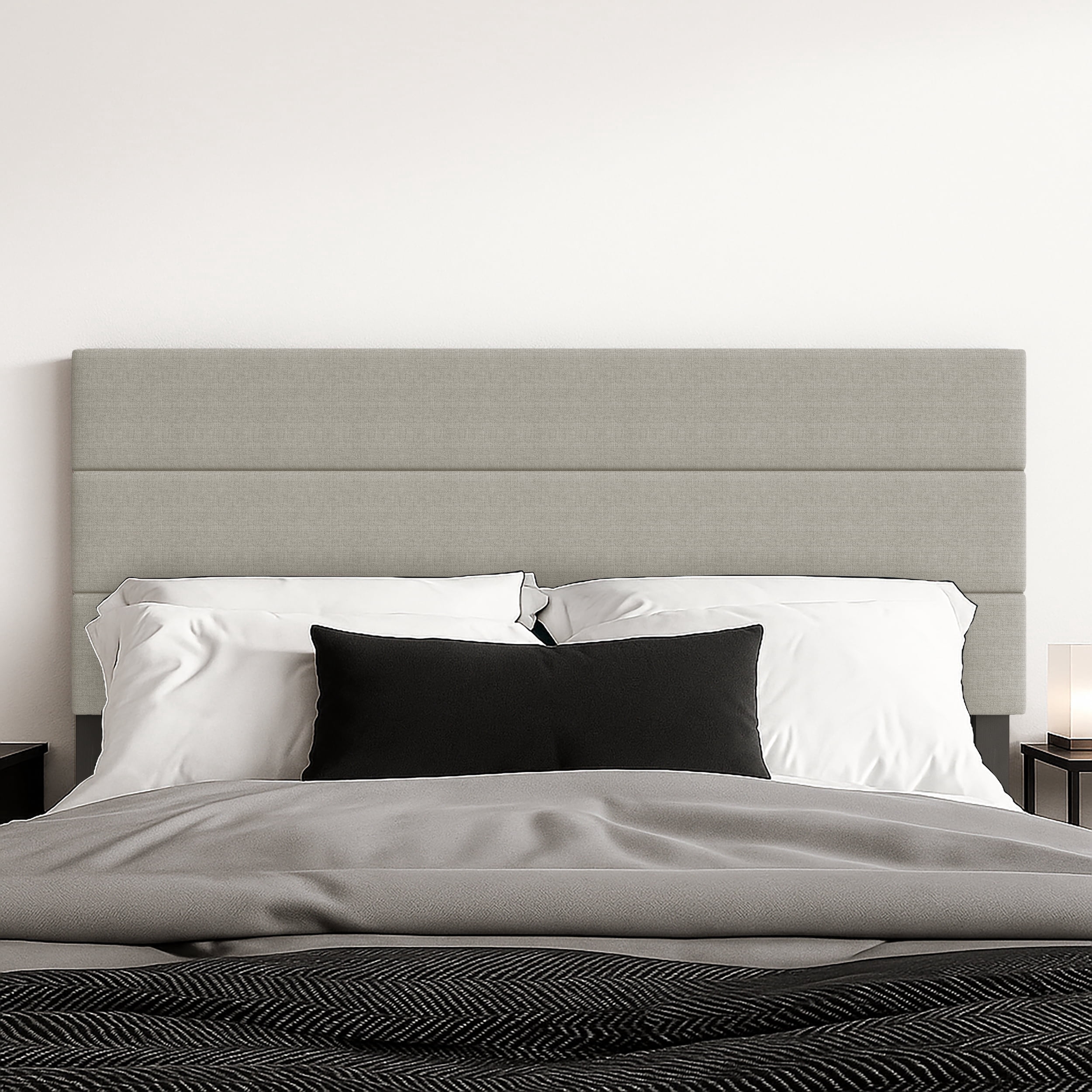 Home Design Etta Full Upholstered Headboard with Channel Tufting and Foam Padding, Warm Gray, Easy assembly