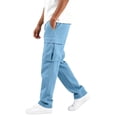 thumbnail image 3 of HOMADLES Men's Straight Leg Cargo Pants Outdoor Hiking Elastic Waist Work Pants Solid Color Multi-pocket Athletic Pants Light Blue Size S, 3 of 8