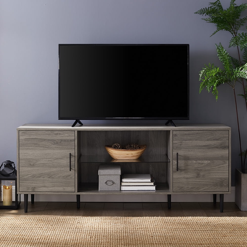 Walker Edison Mid Century 2-Door TV Stand for TVs Up to 68", Slate Grey