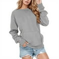 thumbnail image 2 of KONDYS Casual Solid Color Pullover Sweater Long Sleeve Crewneck Pocket Hoodless Sweatshirt Athletic Sportswear Apparel Lightweight Sweatshirts Fall Clothes for Women Tops, 2 of 4
