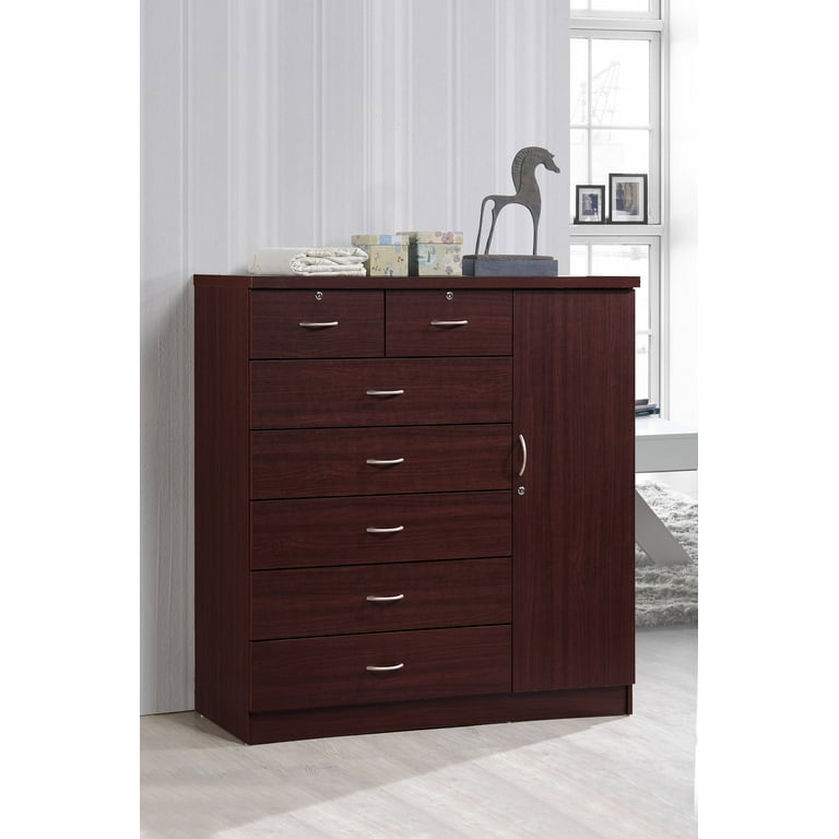 Hodedah 7 Drawer Dresser with Side Cabinet equipped with 3 Shelves
