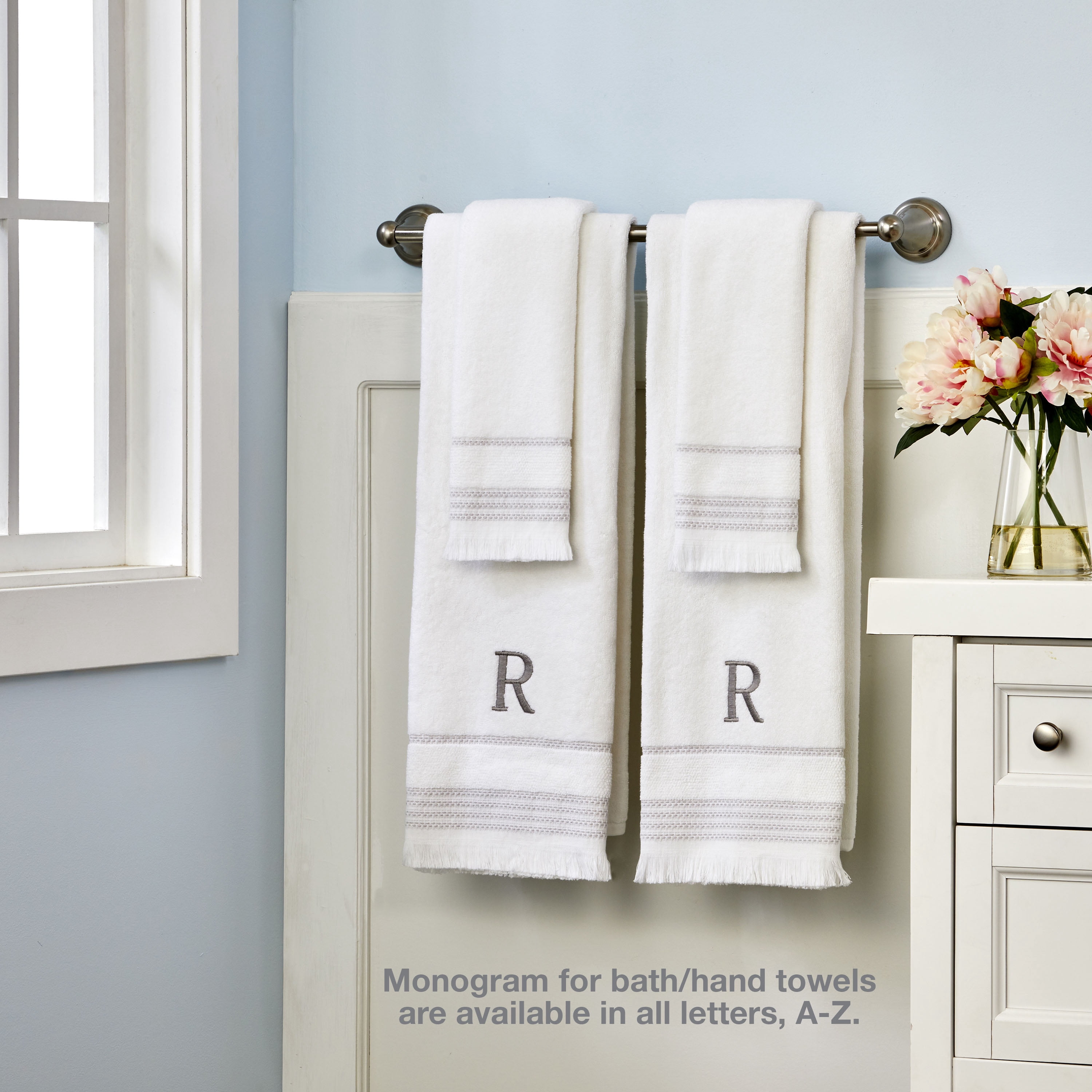 SKL Home Casual Monogram Bath Towel, "N", White