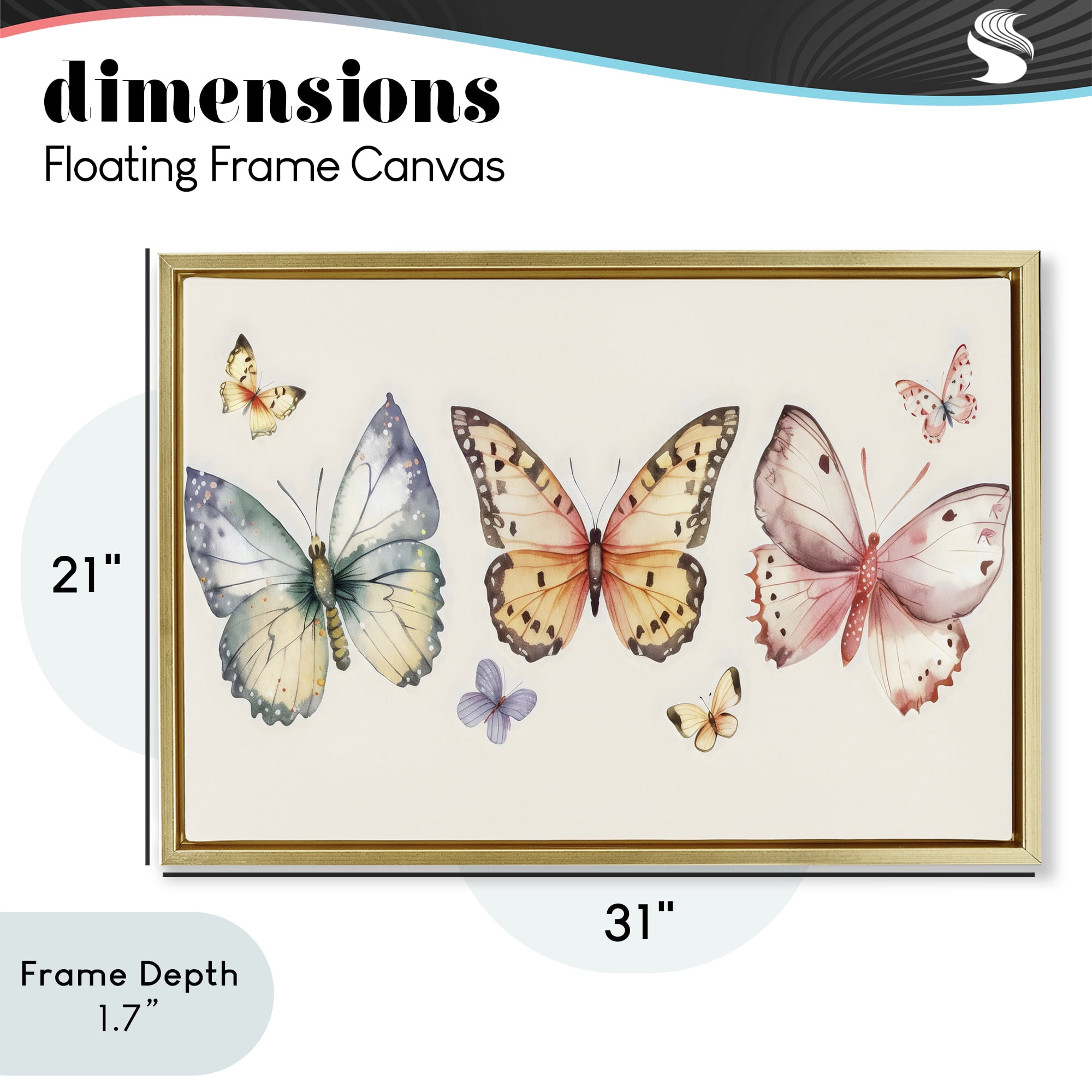 Stupell Industries Graceful Butterfly Trio Gold Framed Floater Canvas Wall Art, design by Creative Studio