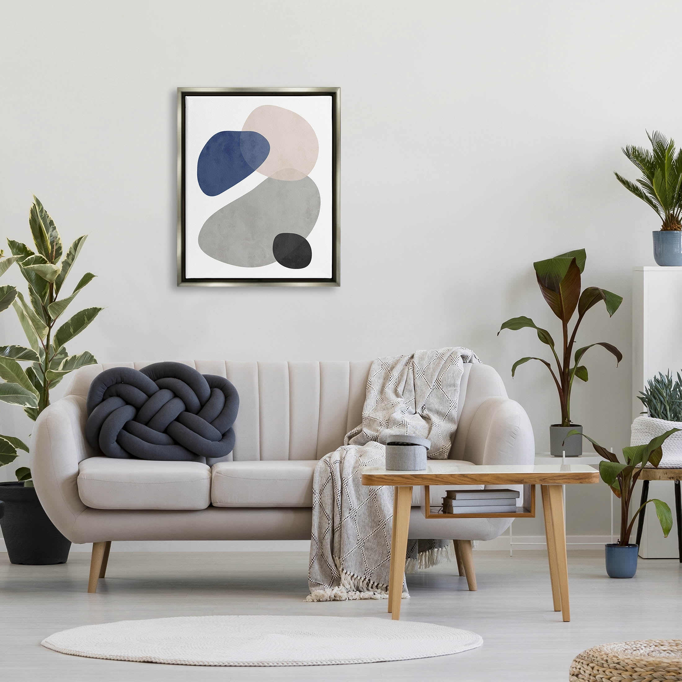 Layered Minimal Oblong Forms Abstract Graphic Art Luster Gray Framed Art Print Wall Art