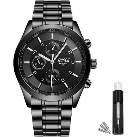 BOSCK 40mm Black Mens Watch, Analog Easy Read Stainless Steel Business Watch, Men's Wrist Watches