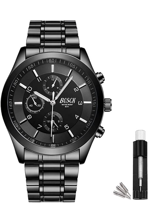 40mm Black Mens Watch, Analog Easy Read Stainless Steel Business Watch, Men's Wrist Watches