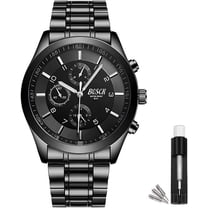 BOSCK 40mm Black Mens Watch, Analog Easy Read Stainless Steel Business Watch, Men's Wrist Watches