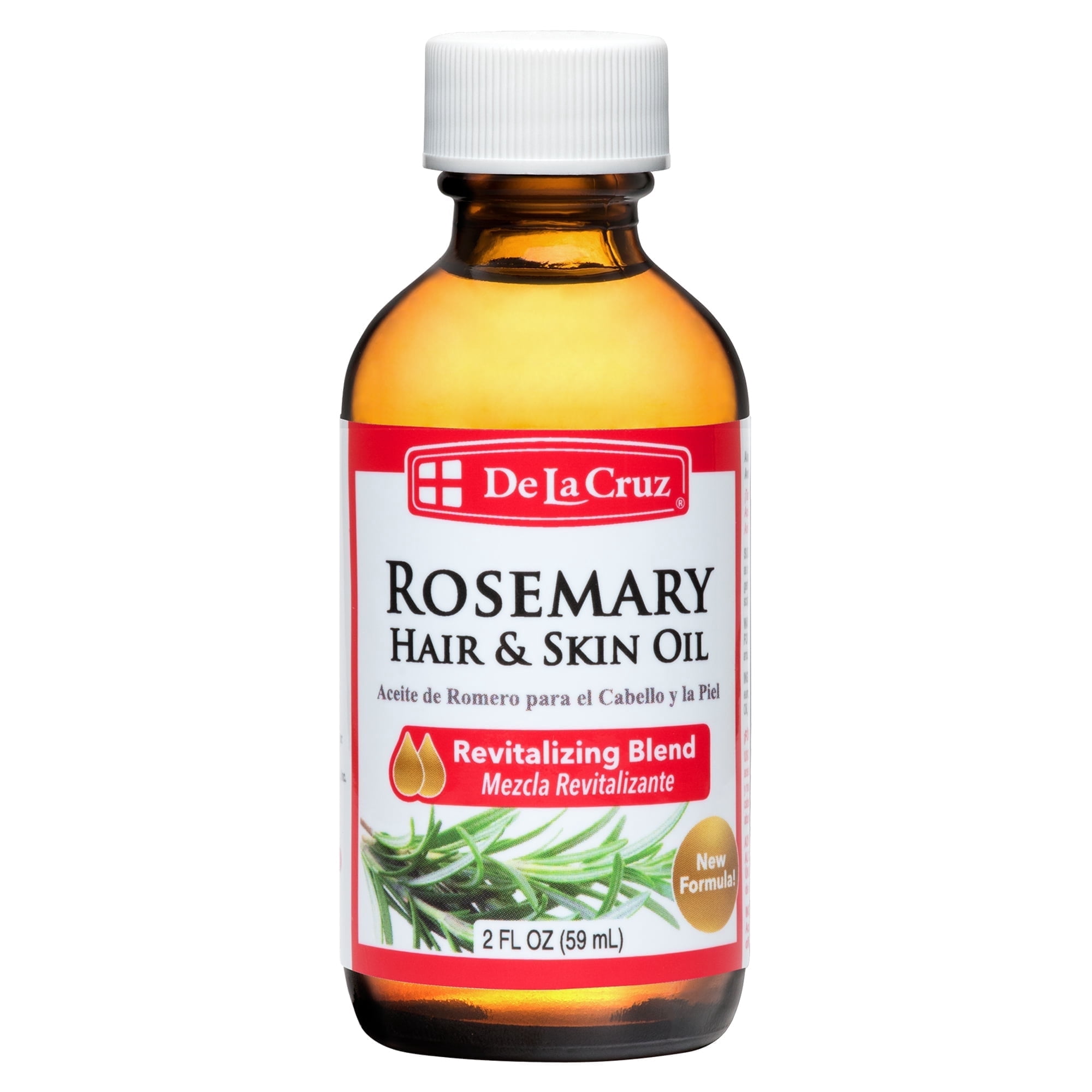 De La Cruz Rosemary Hair & Skin Oil - Revitalizing Moisturizer, Natural Blend with Castor Oil - 2 fl oz