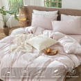 thumbnail image 4 of MooMee Striped Duvet Cover Set King 100% Washed Cotton Linen Like Textured Breathable 3-Piece (Greyish Pink& White Wide Stripes, 104"x90"), 4 of 8