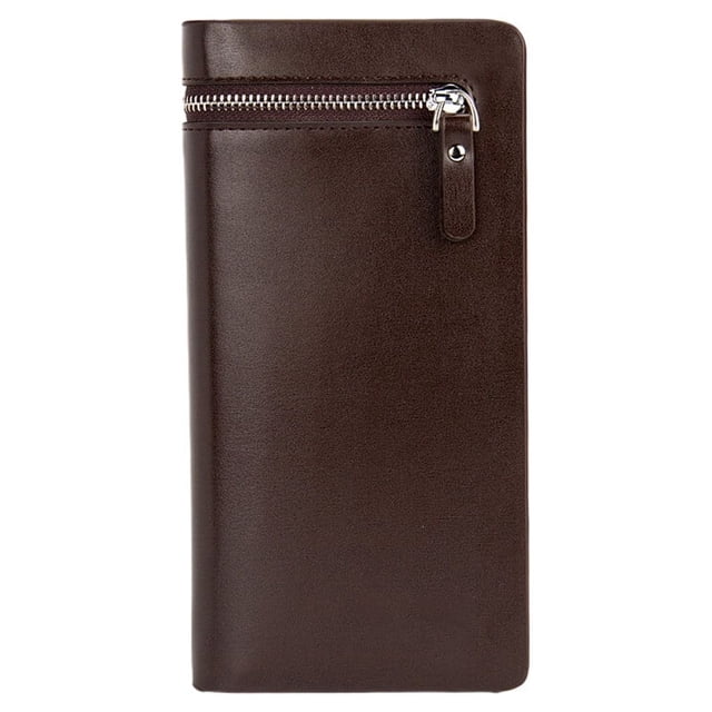 Maoww Men Long Wallet Simple Style Credit Card Holder Solid Color Purse Leather Handbag Phone Keys Multi-card Bag Large Capacity Coffee color