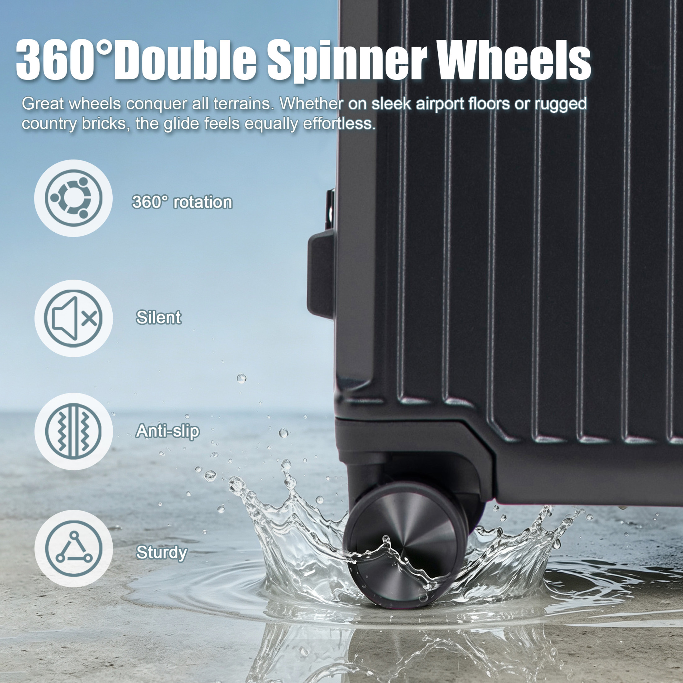 GDF Studio 20" Aluminum Frame ABS Carry-On Luggage with Charging Port & Cup Holder, Spinner Wheels Travel Trolley, Black