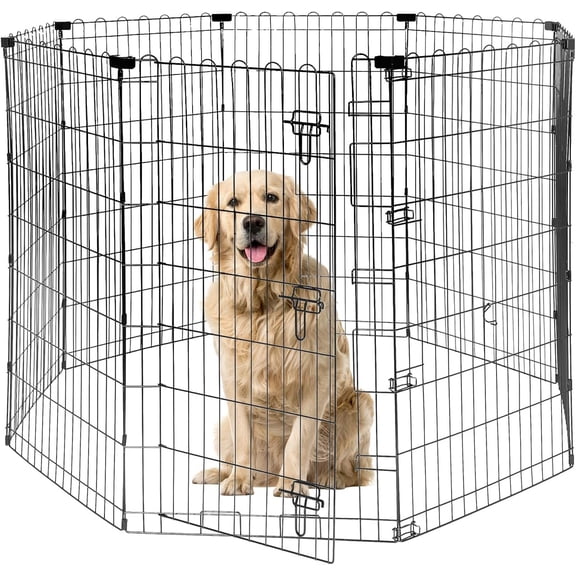 Foldable -48 inch Octagonal Metal Dog Playpen - 8-Panel Exercise Dog Fence with Door, Indoor/Outdoor Dog Corral with Dog Pin for Large & Medium Dogs, Large Black