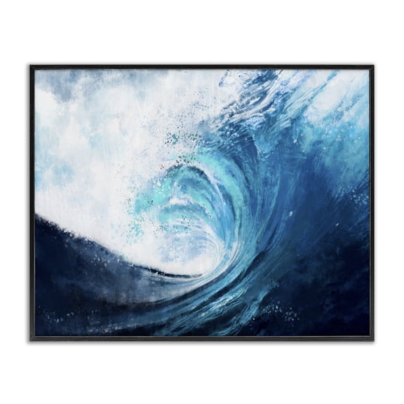 Stupell Industries Contemporary Cresting Ocean Wave Blue Beach Black Framed Giclee Art, 14 x 11, by Ziwei Li