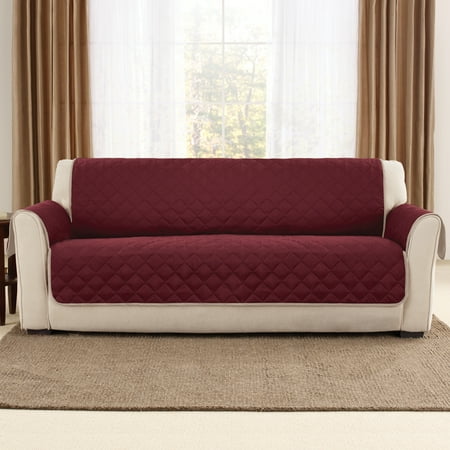 Reversible Sofa Furniture Protector Taupe/Burgundy - Sure Fit: Polyester Slipcover, Indoor Use, Machine Washable