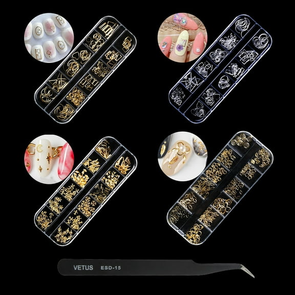 Lerpwige Nail Art Studs Rivets Nail Crystal Gem Colorful Nail Art Rhinestones Seashell Slices Nail Kit Nail Art Supplies