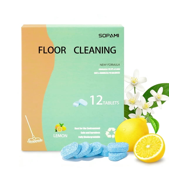SOPAMI multi effect floor cleaning tablets 12 Counts Lemon Scent | floor cleaner sheets for Mopping Robot Vacuums and Cordless Wet/Dry Vacuum Mop Cleaners, for Tile Vinyl Sealed Hard Floors