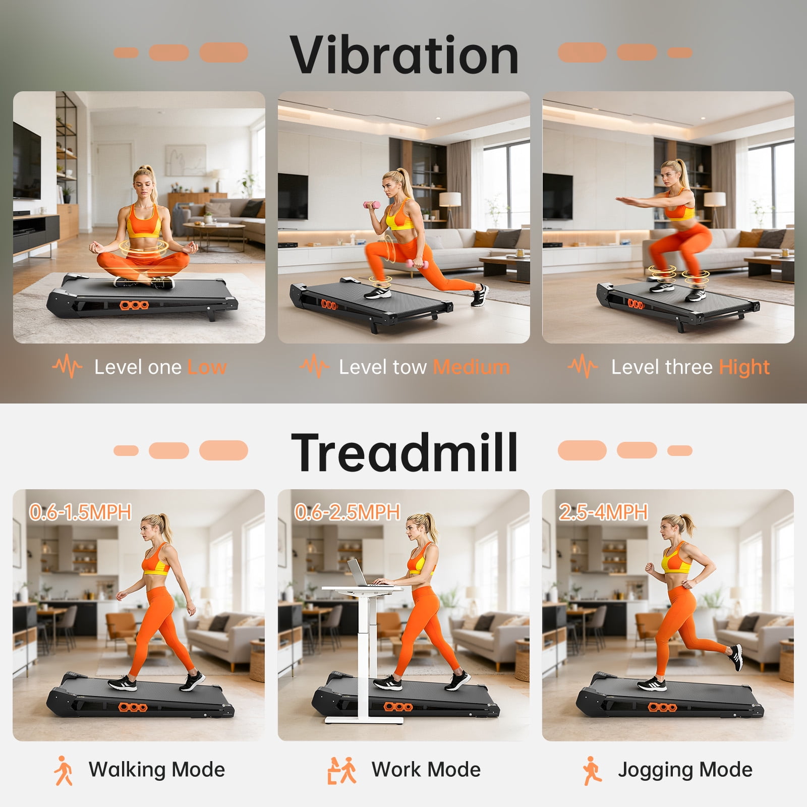 AKLUER Walking Pad Treadmill with Vibration Plate, Under Desk Treadmills with Incline, Low Noise Walking Pad for Home Small Spaces, Office, Remote Control & LED Display
