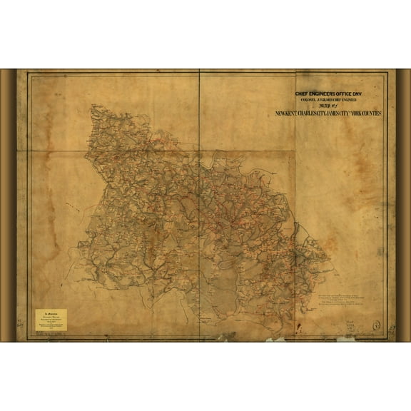 24"x36" Gallery Poster, Map New Kent Charles City York co virginia 1863