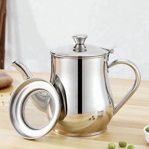 Stainless Steel Oil Strainer Pot with Fine Mesh Filter for Kitchen Oil Storage, Grease Container for Reusing Frying Oil, 13oz Cooking Oil Can with Lid
