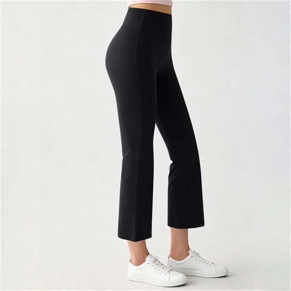 Mifsaly Capri Yoga Pants for Women High Waisted Cropped Flare Leggings Soft Stretchy Flattering Fit Athletic Workout Casual Work Office Capris Black,L