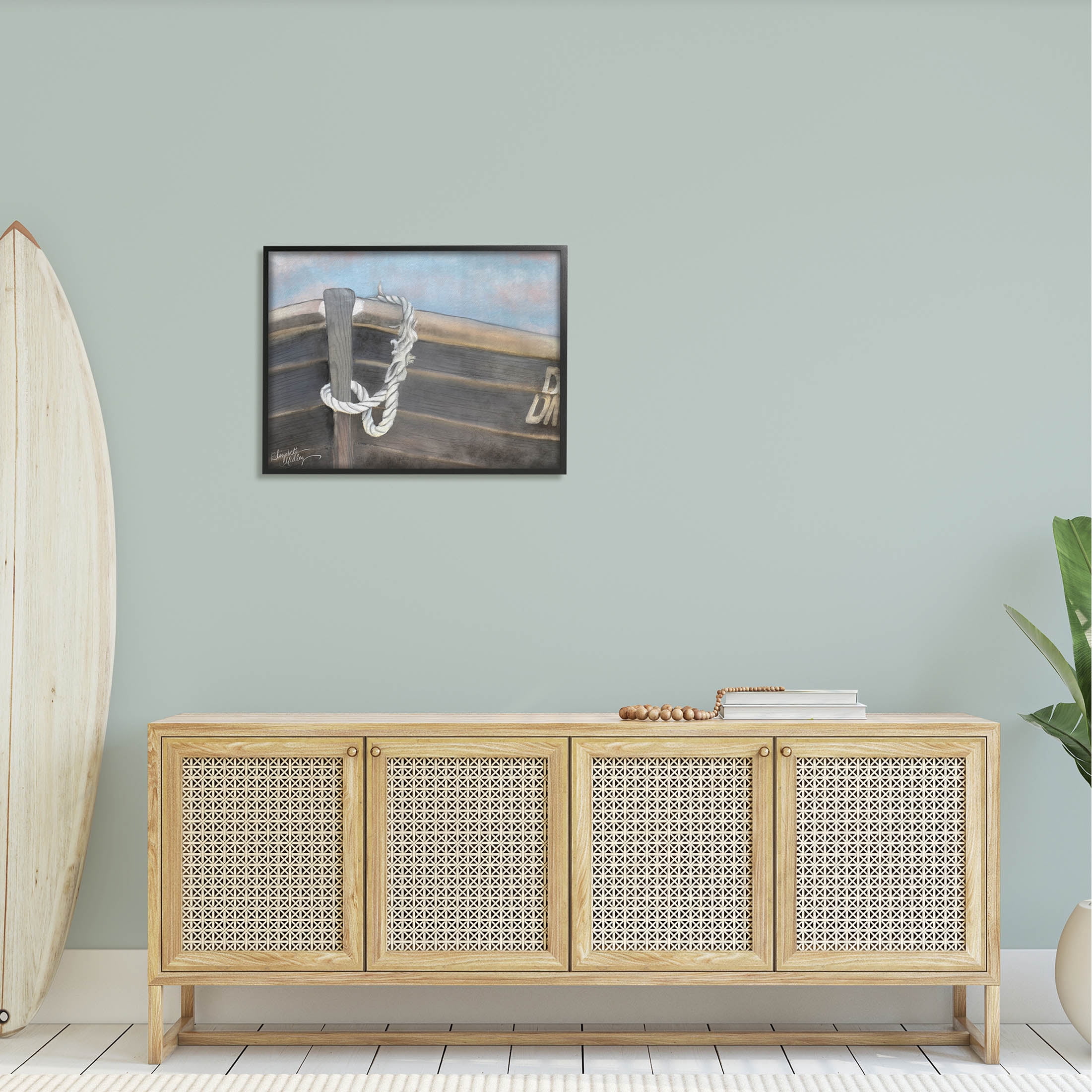Stupell Industries Peaceful Nautical Boat Painting Black Framed Art Print Wall Art, Design by Elizabeth Medley