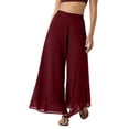 thumbnail image 2 of Women Flowy Chiffon Wide Leg Split Palazzo Pants High Waist Sheer Layered Trousers Lightweight Ankle Pants Wine M, 2 of 6