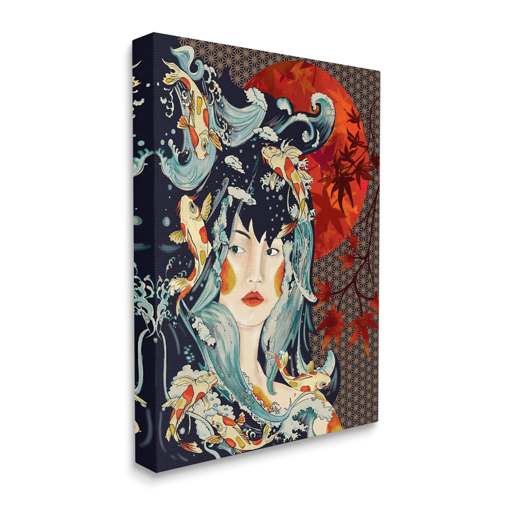 Stupell Industries Regal Female Abstract Portrait Geometric Pattern Koi Fish, 24 x 30,Design by Sangita Bachelet