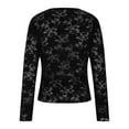 thumbnail image 3 of HongQid Womens Long Sleeve Tops Spring Fall See Through Sheer Floral Blouse Shirt Fitted Going Out Outfits, 3 of 7