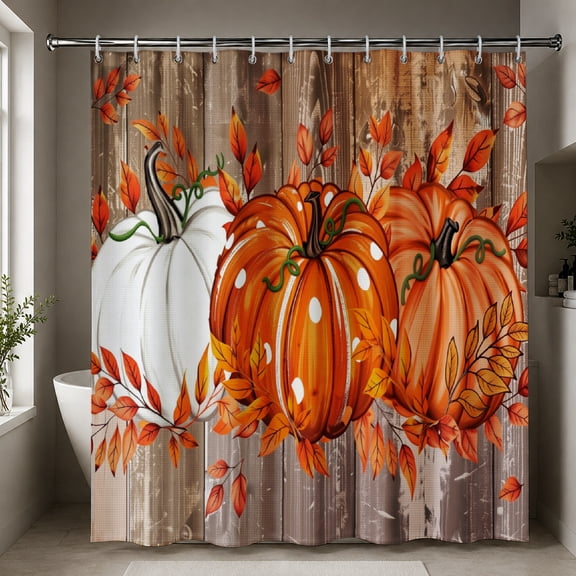 Gelasgo Fall Pumpkin Shower Curtain Polyester Fabric Waterproof Bathroom Curtains 72x72 Inch Thanksgiving Autumn Maple Leaves Decor