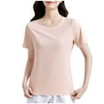 thumbnail image 2 of Fglymey Women's Lightweight Short-Sleeve T-Shirt, Classic Loose Crewneck Solid Color Tee Shirt Pink L, 2 of 9
