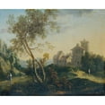 thumbnail image 3 of Johann Christian Brand 23x20 Black Modern Framed Museum Art Print Titled - Ideal Landscape with Trees and Fortified Village (The Evening) (1770-1780), 3 of 5