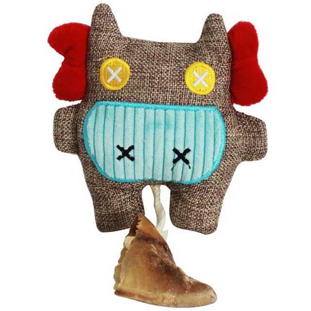 Dog Squeaky Toy Cartoon: Linen Cute Puppy Teething Toy Dog Tug Toy with Cow Hoof