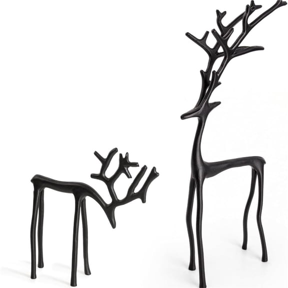 Reindeer Christmas Decorations - Black Reindeer Statues - Modern Xmas Figurines for Mantel Living Room Office