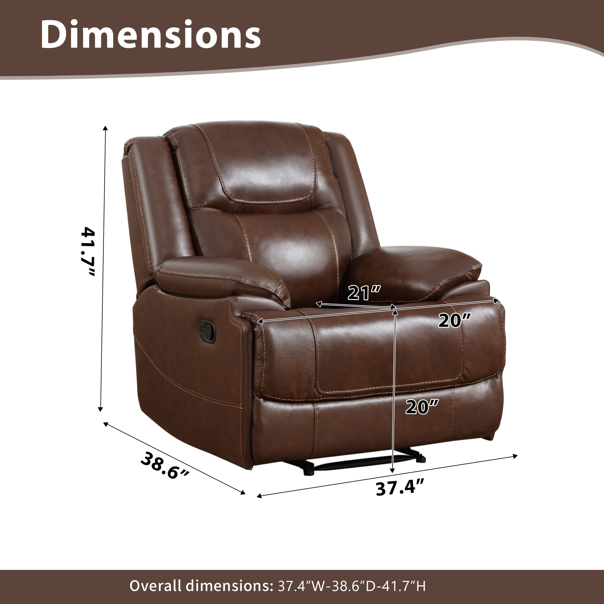 Bonzy Home 37.4" Wide Genuine Leather Manual Zero Headroom Recliner Home Theater