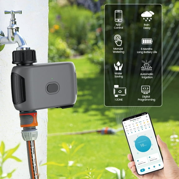 INSOMA Smart WiFi Watering Timer, with APP Control, Rain Delay, IP55 Waterproof Sprinkler Timer for Lawn, Garden, Greenhouse, 3/4" Faucet