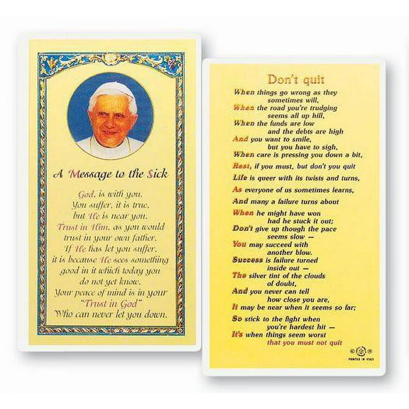 Message to the Sick Laminated Catholic Prayer Holy Card with Prayer on Back, Pack of 25