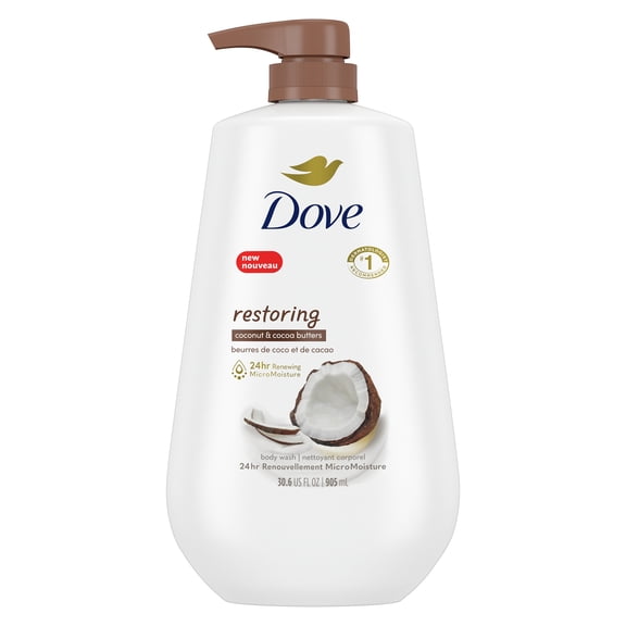 Dove Restoring Gentle Body Wash for Women Coconut & Cocoa Butter, 30.6 oz with Pump