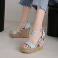 thumbnail image 5 of Sopiago Wedge Sandals Women Womens Sling Back Covered Block Heel Platform Sandals Blue,8.5, 5 of 5
