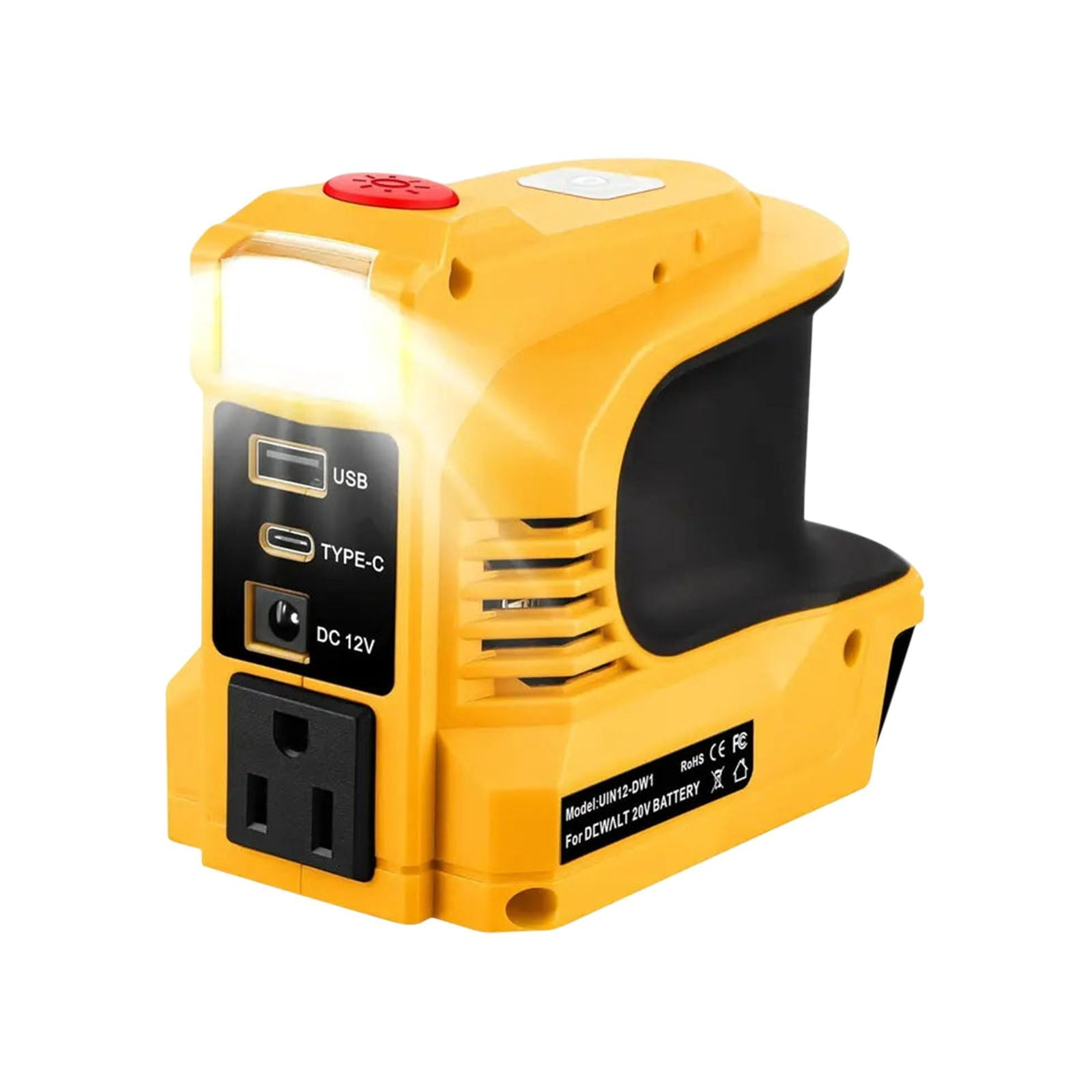 Ckraxd Compact Power Inverter, 110V AC to 12V DC Converter, Portable Battery Inverter, Outdoor Solar Generator, with USB-C and LED Work Light for Camping, Travel, Emergency Power