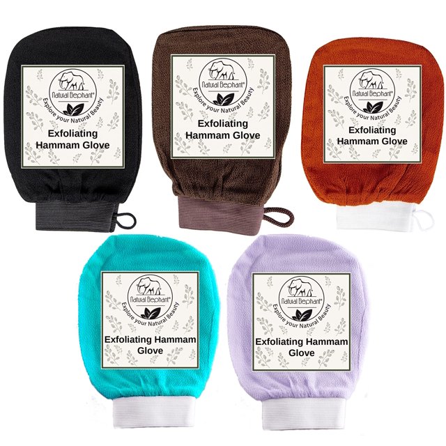 Guante exfoliante para hammam Natural Elephant, manopla exfoliante para rostro y cuerpo (Lovely Lilac (paquete de 2))
